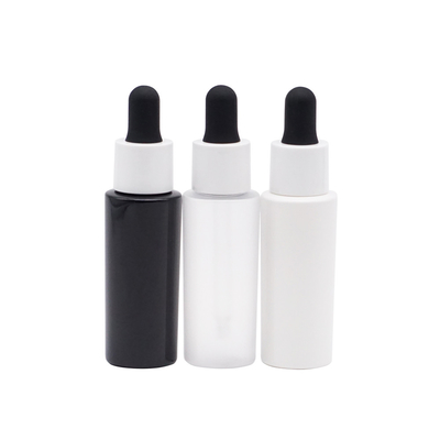 Bottiglia di olio essenziale vuota di plastica cosmetica in bianco e nero della bottiglia 30ml del contagoccia