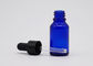 Bottiglie blu di vetro del contagoccia dell'olio essenziale con il capezzolo di plastica nero del nero del contagoccia di 18mm